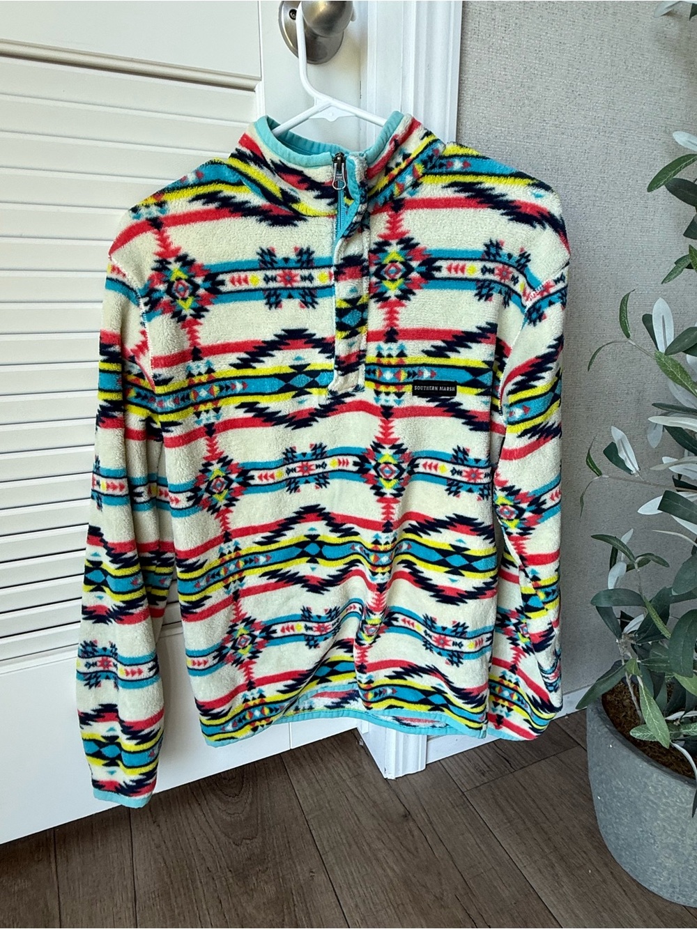 Southern Marsh Cream Aztec-Pattern Quarter-Zip Pullover